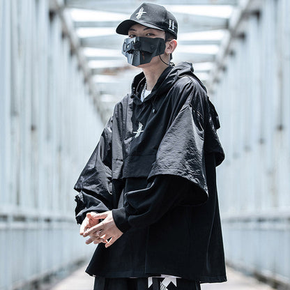 Hooded Trench Coat, Dark Black Function, Two Coats For Men Street King Apparel