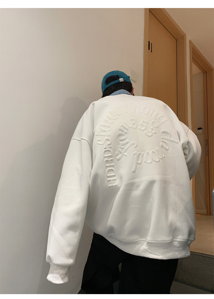Foam Letter Printed Crew Neck Sweatshirt Leisure Pullover Bottoming Shirt Youth Trendy Handsome Top Plus Size Street King Apparel