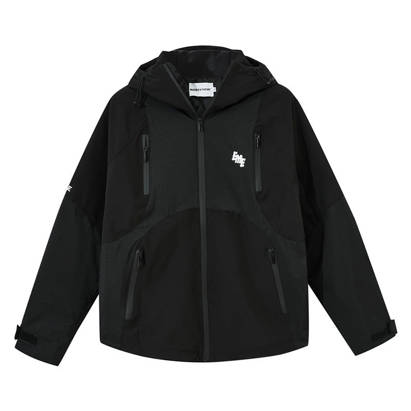 American Style Retro Color Blocking Jacket With Thickened Hood Street King Apparel