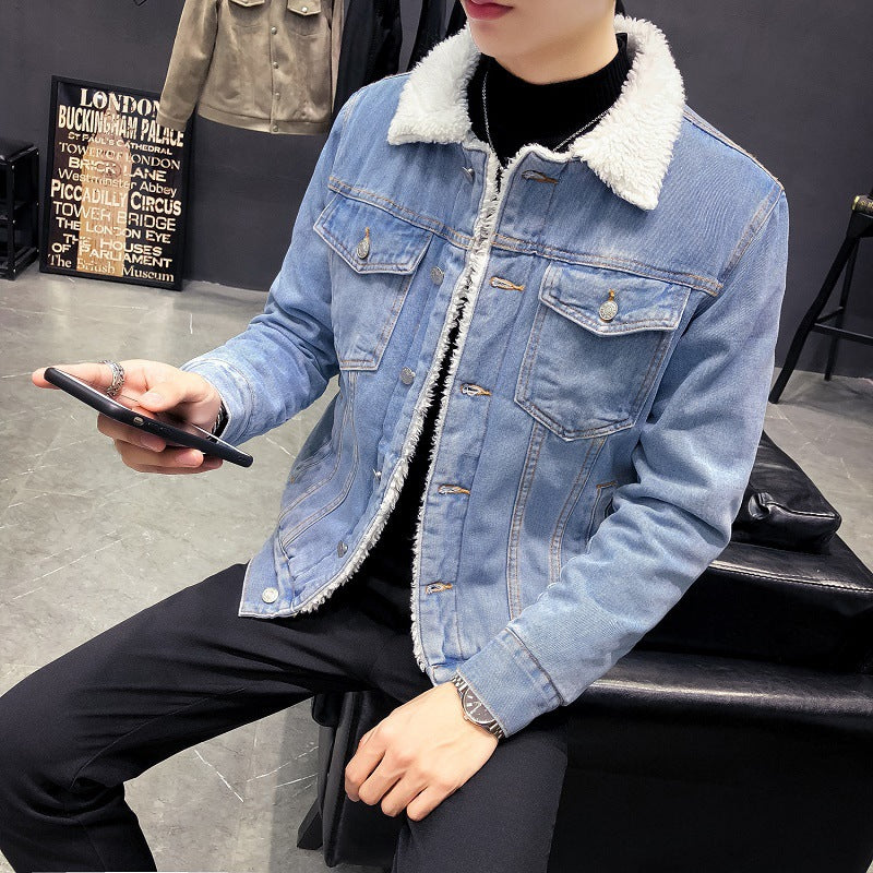 Cashmere Thickened Denim Coat Male Lamb Hair Street King Apparel