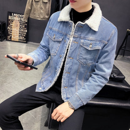 Cashmere Thickened Denim Coat Male Lamb Hair Street King Apparel
