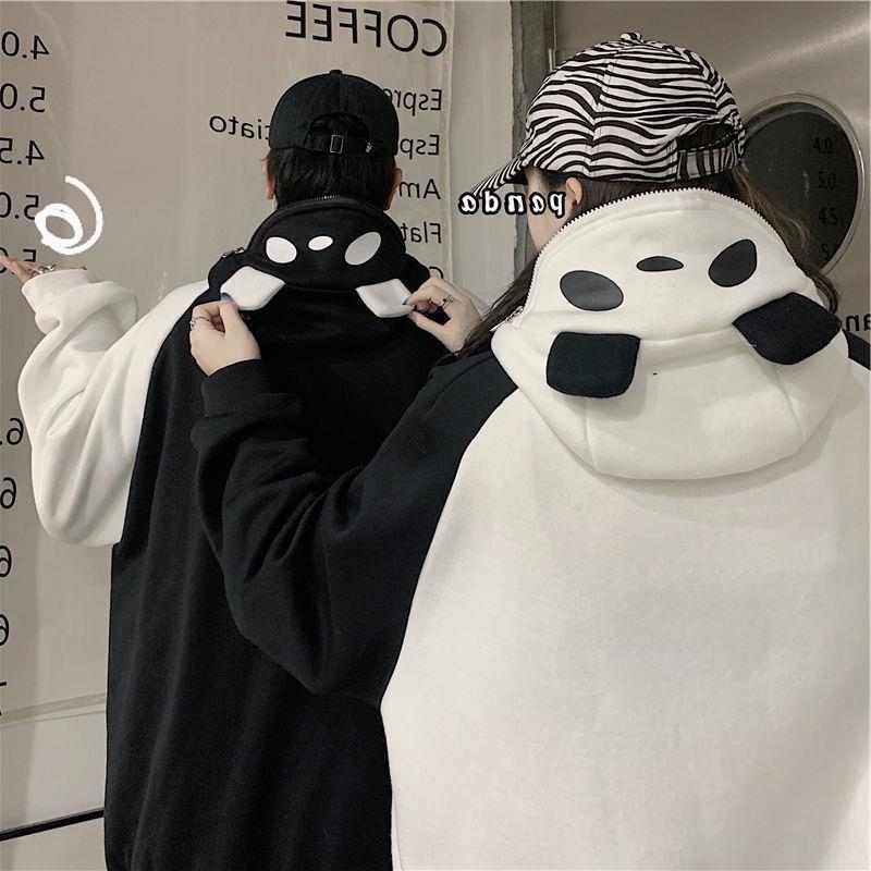 Fleece-lined Thickened Hooded Sweatshirt Panda Couple Coat Street King Apparel
