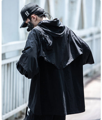Hooded Trench Coat, Dark Black Function, Two Coats For Men Street King Apparel