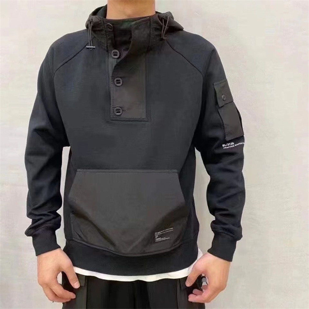 Men's Fleece Loose Sweater Hooded Tool Pullover Street King Apparel