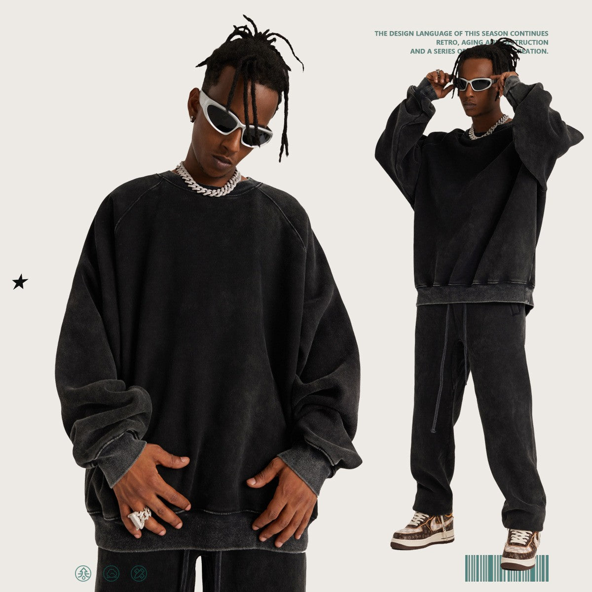 Washed Crew-neck Fleece Padded Hoodie Street King Apparel