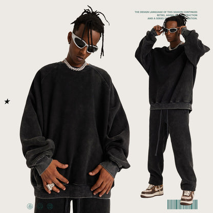 Washed Crew-neck Fleece Padded Hoodie Street King Apparel