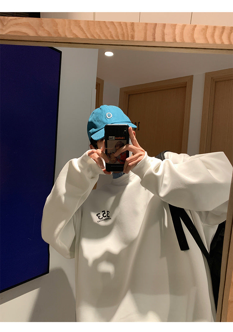 Foam Letter Printed Crew Neck Sweatshirt Leisure Pullover Bottoming Shirt Youth Trendy Handsome Top Plus Size Street King Apparel