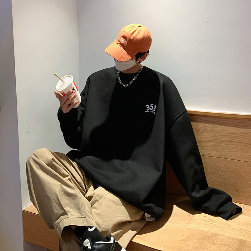 Foam Letter Printed Crew Neck Sweatshirt Leisure Pullover Bottoming Shirt Youth Trendy Handsome Top Plus Size Street King Apparel