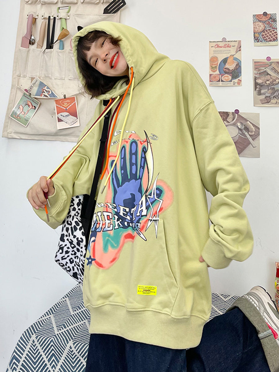 Women's Loose Bf Street Vintage Palm Print Hoodie Street King Apparel