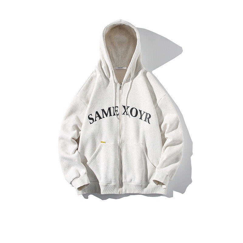 Alphabet-print Hooded Cardigan Sweater On White Street King Apparel