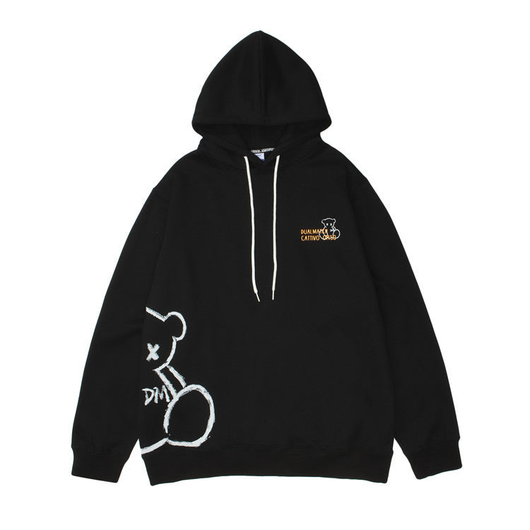 Bear Print Hooded Sweatshirt Men Street King Apparel