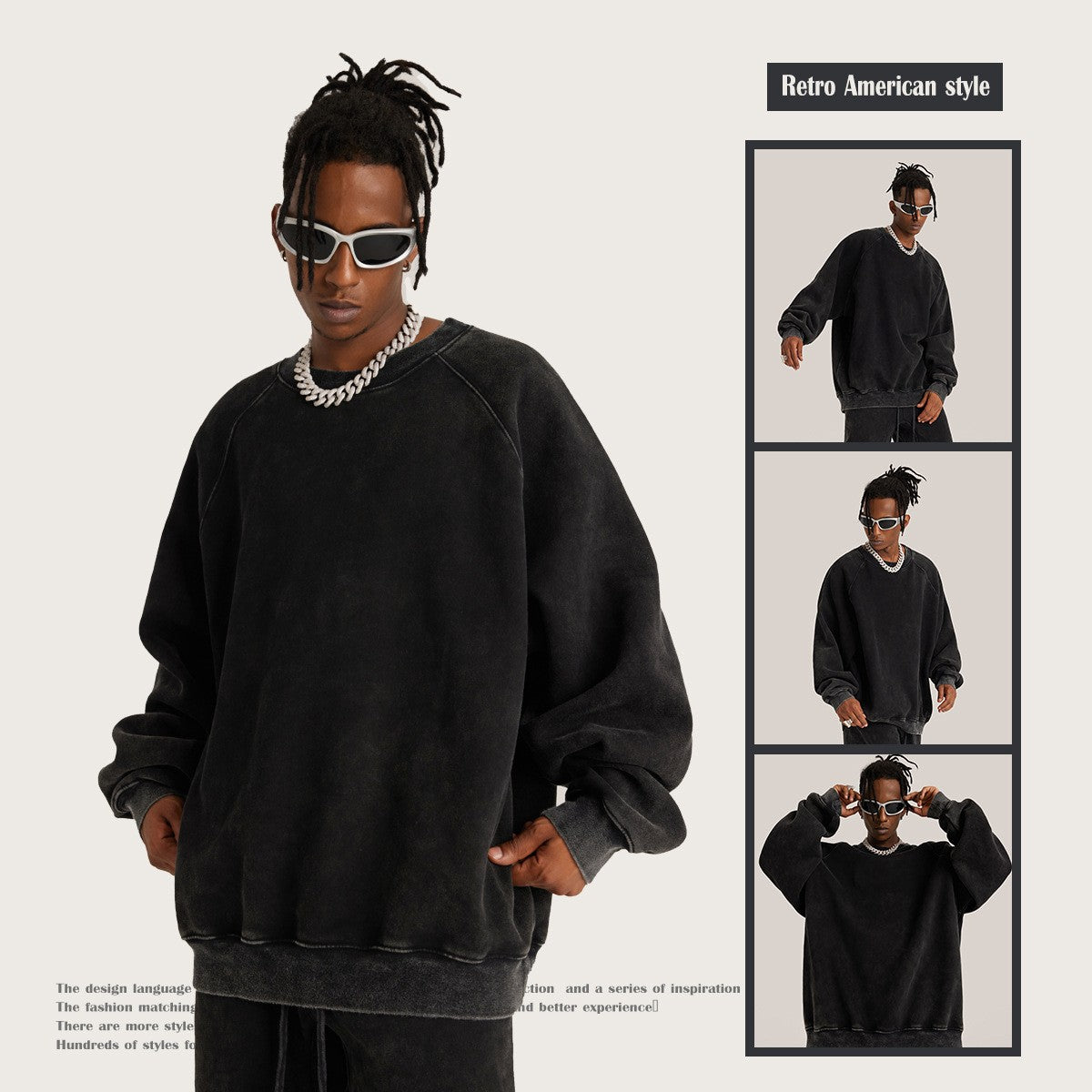 Washed Crew-neck Fleece Padded Hoodie Street King Apparel