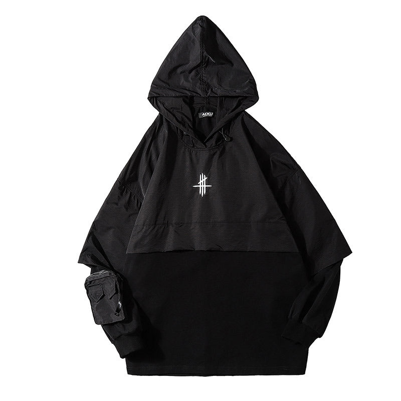 Hooded Trench Coat, Dark Black Function, Two Coats For Men Street King Apparel