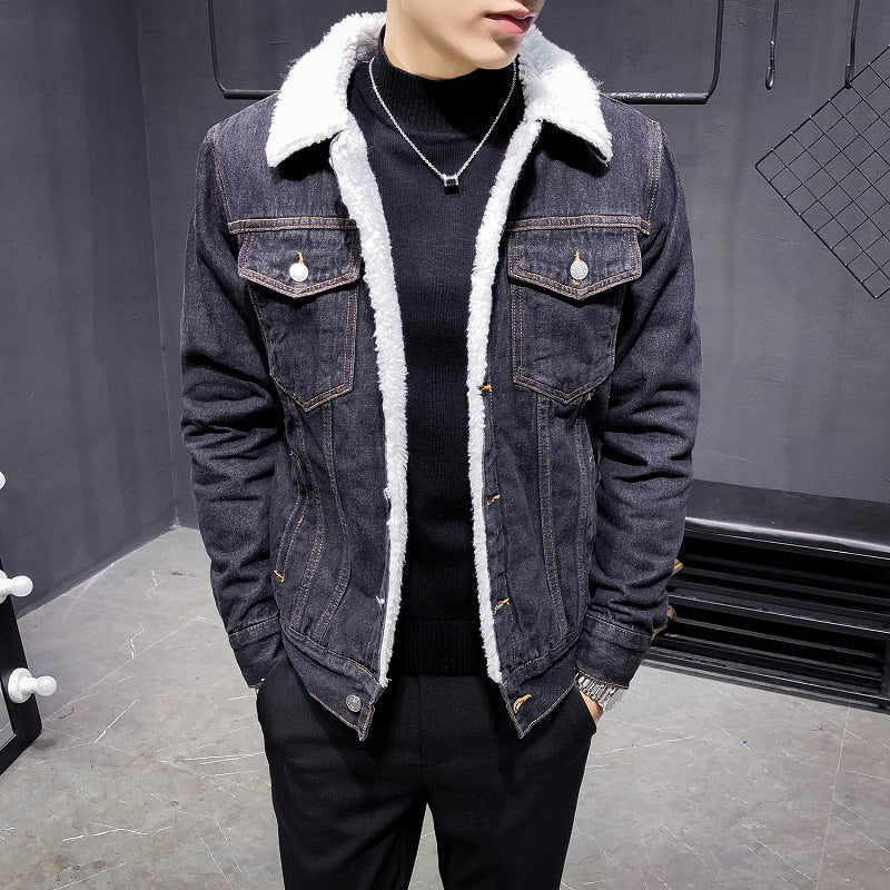 Cashmere Thickened Denim Coat Male Lamb Hair Street King Apparel