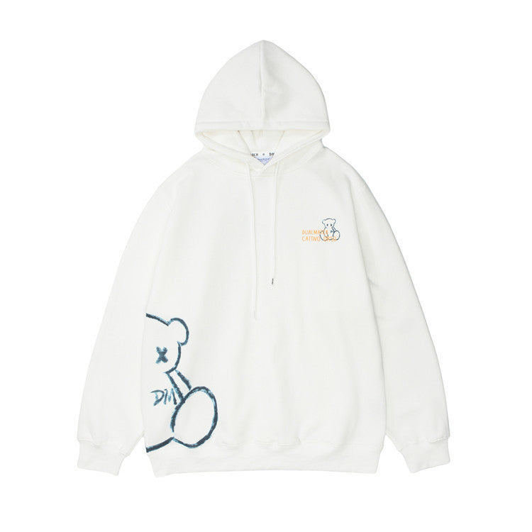Bear Print Hooded Sweatshirt Men Street King Apparel