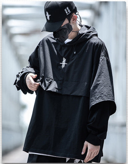 Hooded Trench Coat, Dark Black Function, Two Coats For Men Street King Apparel