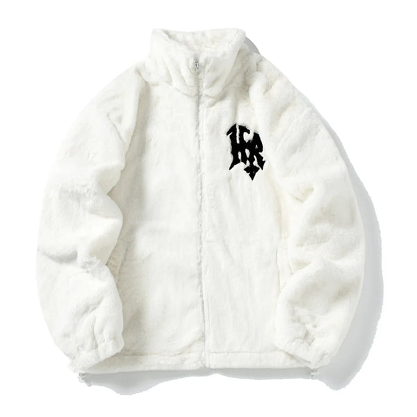 Men's Rabbit Fur Jacket Coats Hip Hop Retro Letter Print Autumn Fleece Jacket Streetwear Casual Fashion Harajuku Zipper Outwear Street King Limited