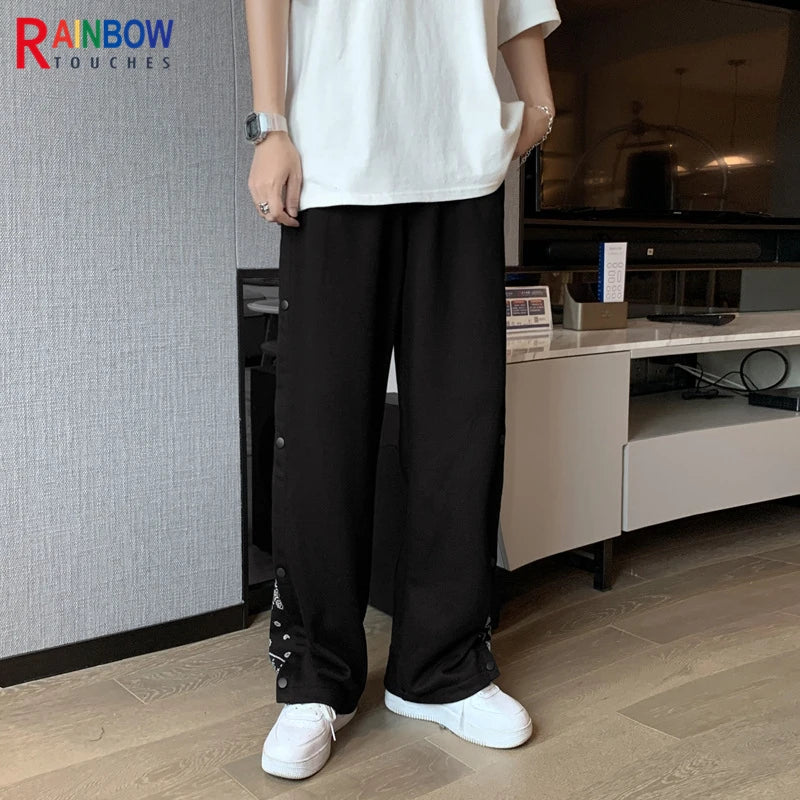 rainbowtouches fashion brand men pants harajuku stitched breasted summer casual bandana pattern hip hop loose wide leg trouser urban fashion pants