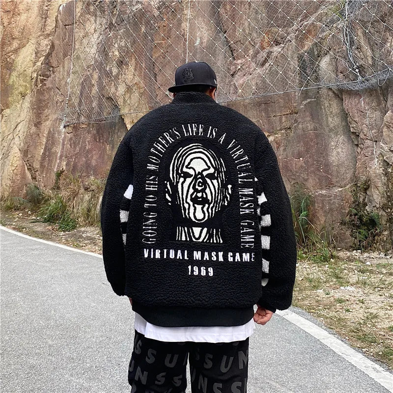 men hip hop harajuku letter embroidery fleece jackets and coats new outerwears winter warm thick streetwear bomber jacket parkas unique default style 5030