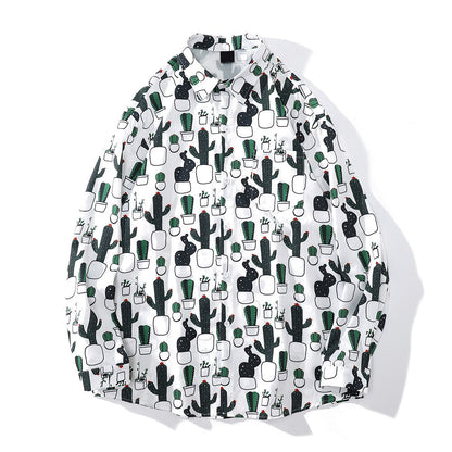 "Black Cactus" Unisex Men Women Streetwear Graphic Button Shirt Daulet Apparel