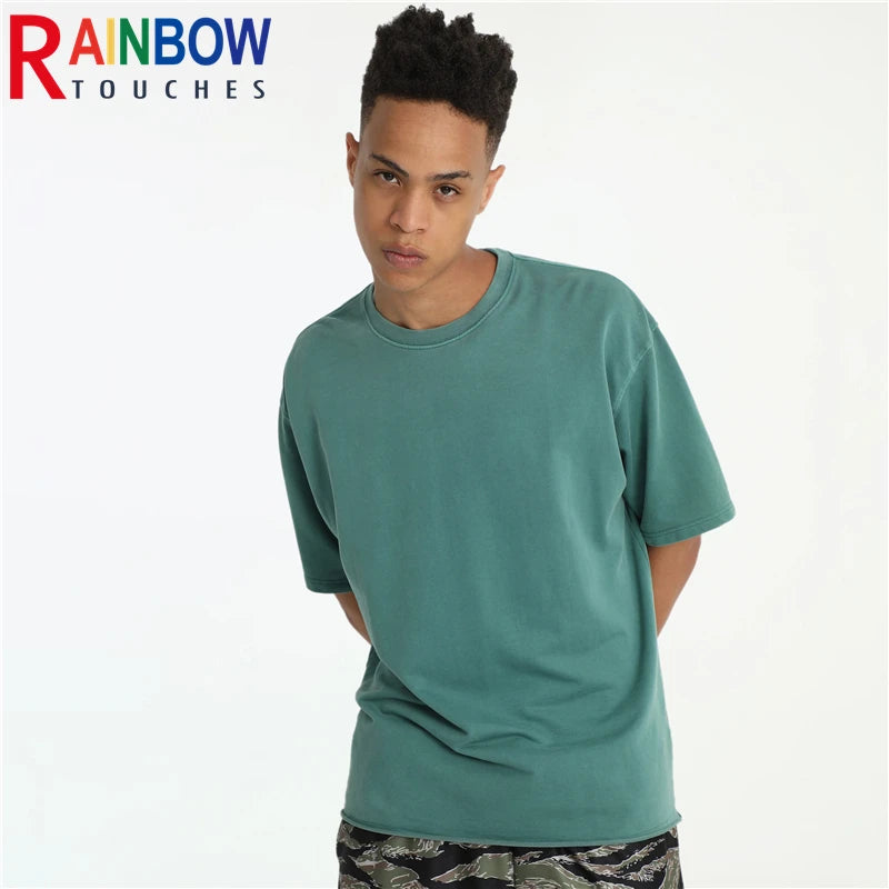Rainbowtouhes Half sleeve Men High Street Vintage Wash Loose Edge Small Terry Shirt Hip Hop Fashion T-shirt Superior Quality Street King Limited
