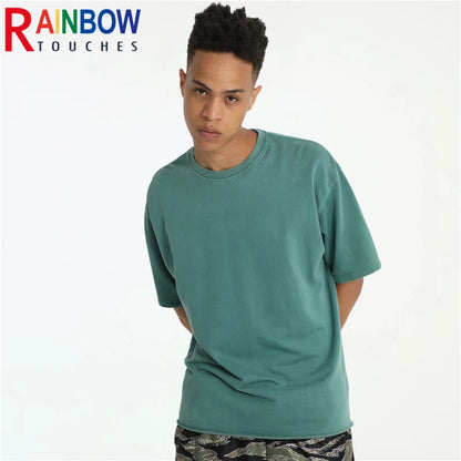 Rainbowtouhes Half sleeve Men High Street Vintage Wash Loose Edge Small Terry Shirt Hip Hop Fashion T-shirt Superior Quality Street King Limited
