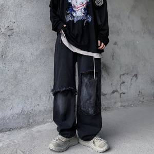 Black Loose Jeans Men High Street Pants Fashion Retro Baggy Ulzzang Ripped Harajuku Summer Casual Hip Hop Pants Streetwear Male Daulet Apparel