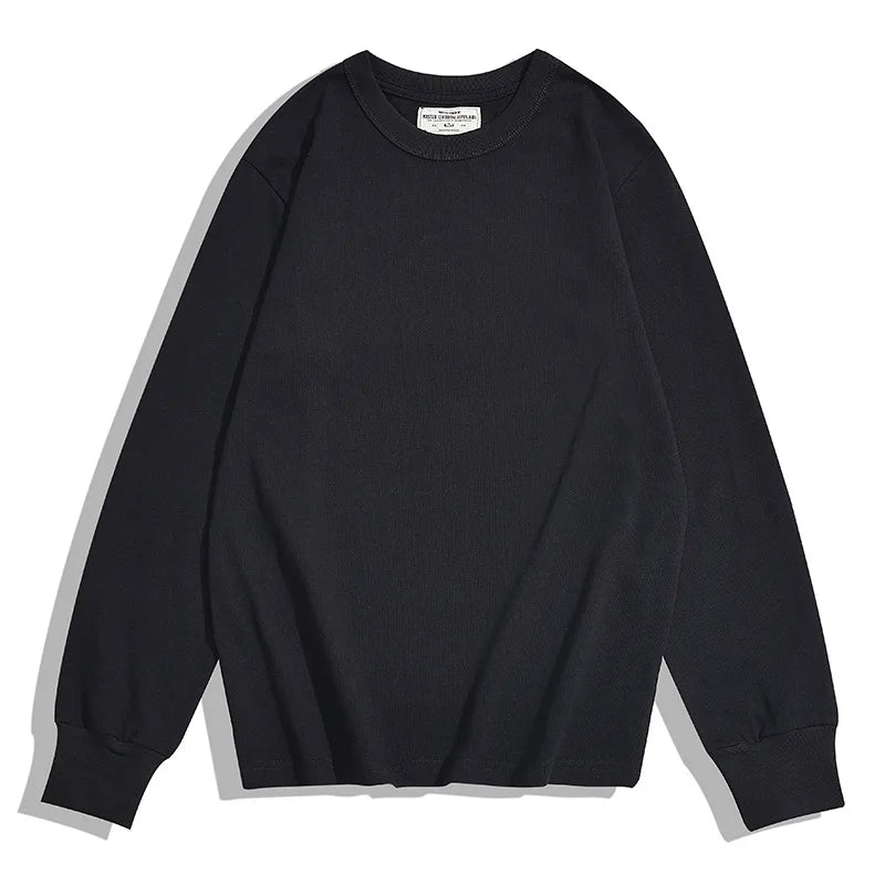 Heavy Long Sleeve T Shirt Men Autumn Winter New Round Neck Plain Color Thick Cotton T-shirt Casual Basic Bottoming Shirt Street King Limited