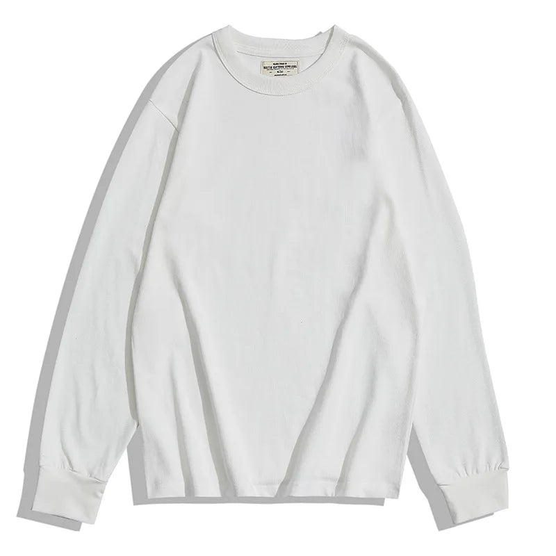 Heavy Long Sleeve T Shirt Men Autumn Winter New Round Neck Plain Color Thick Cotton T-shirt Casual Basic Bottoming Shirt Street King Limited