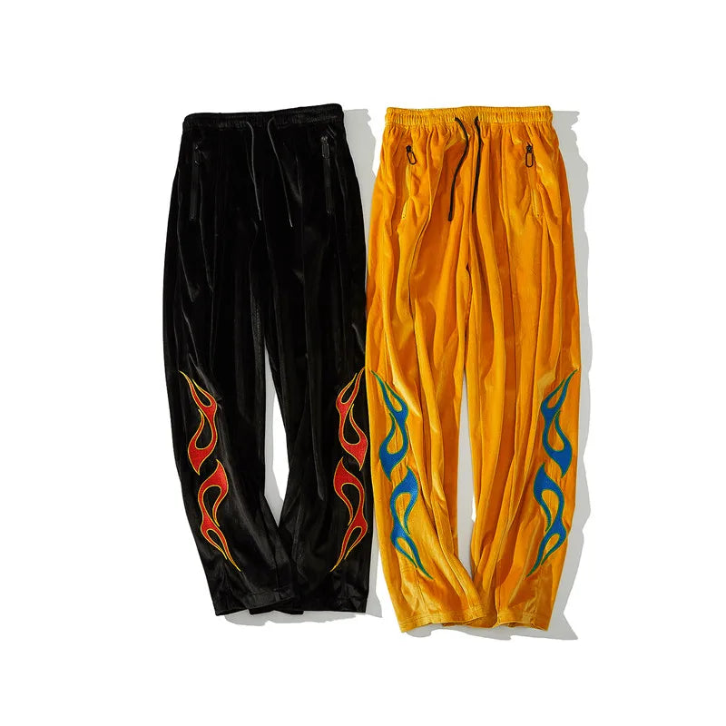 2 pieces set men embroidery velvet zipper jacket and elastic waist loose straight pants sweatsuit hip hop tracksuits sweatsuit unique default style 3307