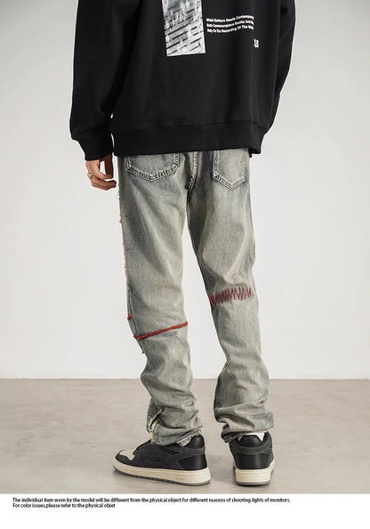 destroyed ripped straight jeans pants mens distressed biker jeans fashion irregular embroidery streetwear hip hop pants joggers casual joggers