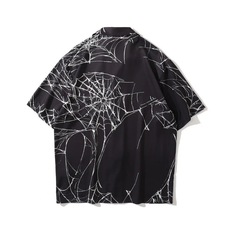 Rainbowtouches Men Retro Spider Web Printing Shirts Hip Hop Street Wear Comfortable Polyester Fashion Unisex Fancy Goods Prints Street King Limited
