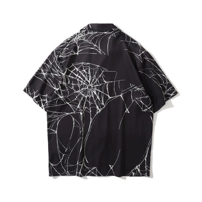 Rainbowtouches Men Retro Spider Web Printing Shirts Hip Hop Street Wear Comfortable Polyester Fashion Unisex Fancy Goods Prints Street King Limited