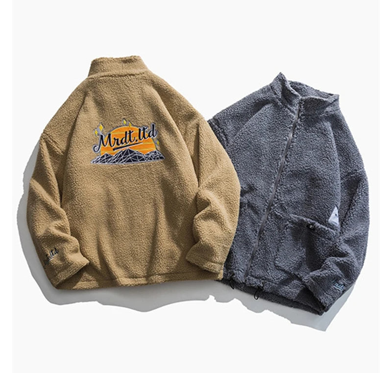 rainbowtouches winter lamb wool cotton clothes couple neutral stand collar high street tide brand embroidered cotton clothes unique default style 4434
