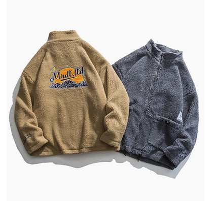 rainbowtouches winter lamb wool cotton clothes couple neutral stand collar high street tide brand embroidered cotton clothes unique default style 4434
