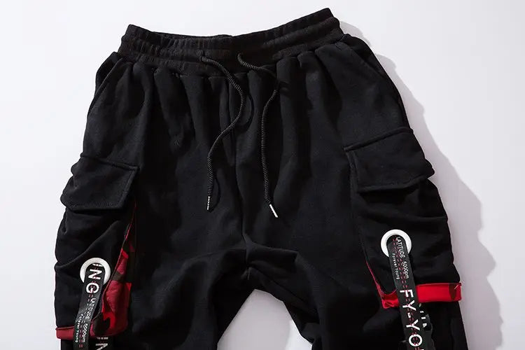 men hip hop black cargo pants joggers sweatpants overalls men ribbons streetwear harem pants women fashions trousers unique joggers style 2512
