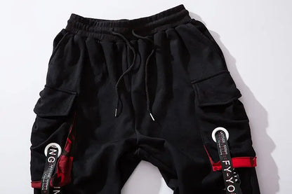 men hip hop black cargo pants joggers sweatpants overalls men ribbons streetwear harem pants women fashions trousers unique joggers style 2512