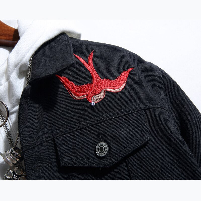 "Red Rose" Unisex Men Women Streetwear Denim Jacket Daulet Apparel