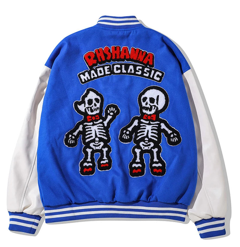 rainbowtouches men trendy hiphop embroidered baseball uniform single breasted side pocket high street stitched pu leather jacket unique default style 5129