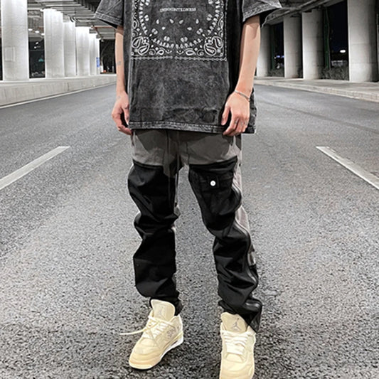 Ankle Zipper Color Block Streetwear Straight Casual Cargo Pants for Men Drawstring Harajuku Oversize Hip Hop Loose Trousers Street King Limited