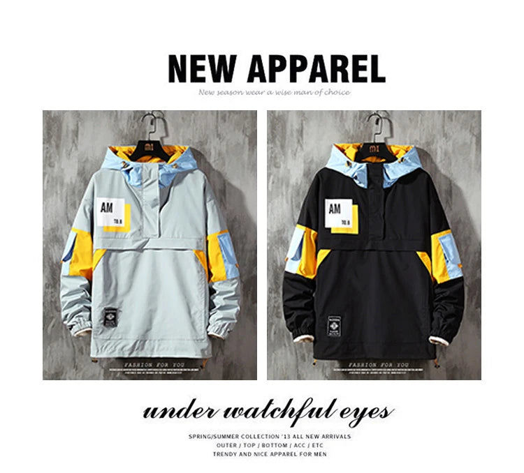Wetailor Men's Jacket hoodie Fashion Casual Streetwear Hoodie Jacket Men Waterproof Clothes Mens Windbreaker Coat Male Outwear Street King Limited
