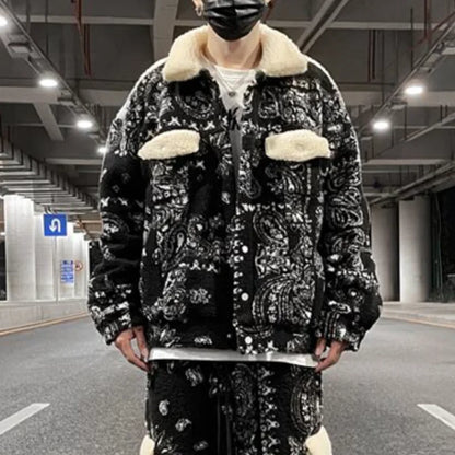 mens paisley fleece jackets coats fashion hairy single button loose bomber outerwears casual warm parkas thick streetwear jacket menswear bottoms