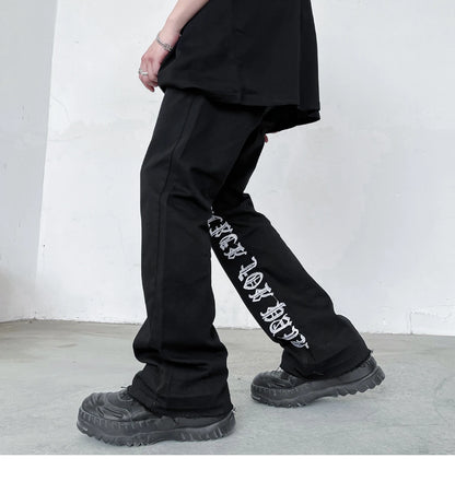 fashion letters embroidery denim flare jeans mens high street elastic waist straight trouser hip hop streetwear pants joggers unique joggers style 3775