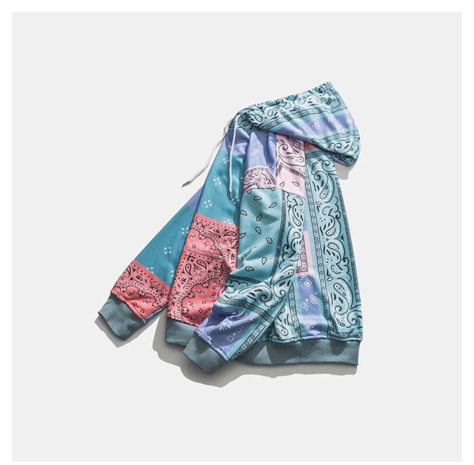 Bandana Patchwork Hoodies Sweatshirts Streetwear 2020 Autumn Mens Hip Hop Casual Hooded Pullover Hoodie Harajuku Tops WY086 Street King Limited
