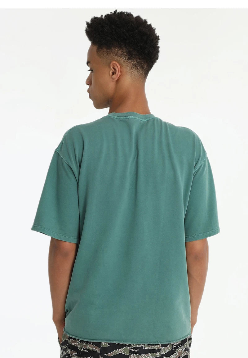 Rainbowtouhes Half sleeve Men High Street Vintage Wash Loose Edge Small Terry Shirt Hip Hop Fashion T-shirt Superior Quality Street King Limited