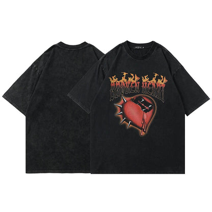 Rainbowtouches Oversized T-shirt Hip Hop Unisex Washed T Shirt Half Sleeve Women Print Love Youth High Street T Shirts Mens Street King Limited
