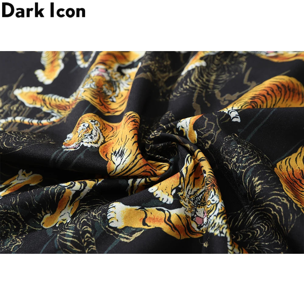 Dark Icon Tiger Print Street Fashion Men's Shirt 2021 Summer Polo Shirt Thin Material Hawaiian Shirt Male Blouse Street King Limited