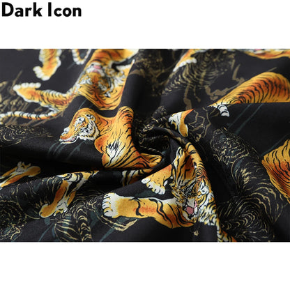 Dark Icon Tiger Print Street Fashion Men's Shirt 2021 Summer Polo Shirt Thin Material Hawaiian Shirt Male Blouse Street King Limited