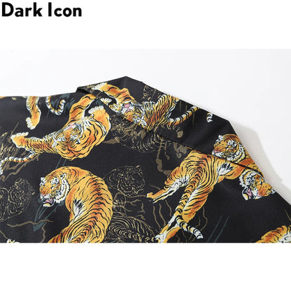 Dark Icon Tiger Print Street Fashion Men's Shirt 2021 Summer Polo Shirt Thin Material Hawaiian Shirt Male Blouse Street King Limited