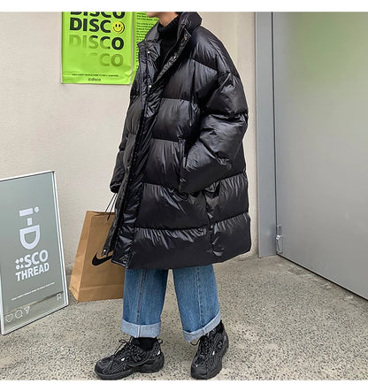 Winter Oversized Down Jacket Men Warm Fashion Casual Long Coat Men Streetwear Korean Loose Thick Jacket Mens Parker Overcoat Street King Limited